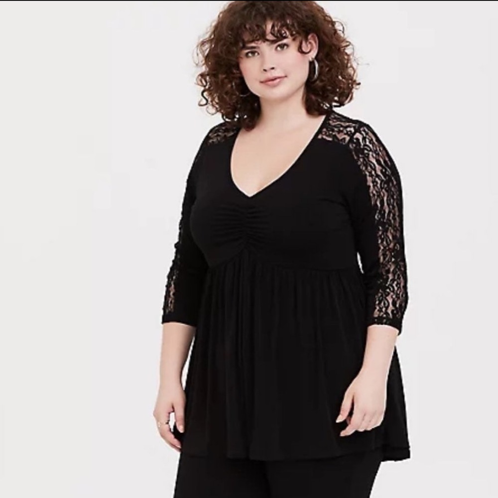 Torrid Black Studio Knit Babydoll Top